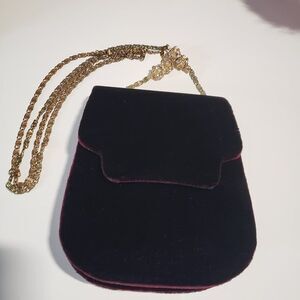 Vintage Carolyne Barton Red Velvet Crossbody Mini Evening Bag with Mirror